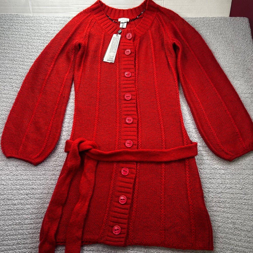 DEPT Cardigan Long Balloon Sleeve Red Large Retro Indie Eclectic Boho